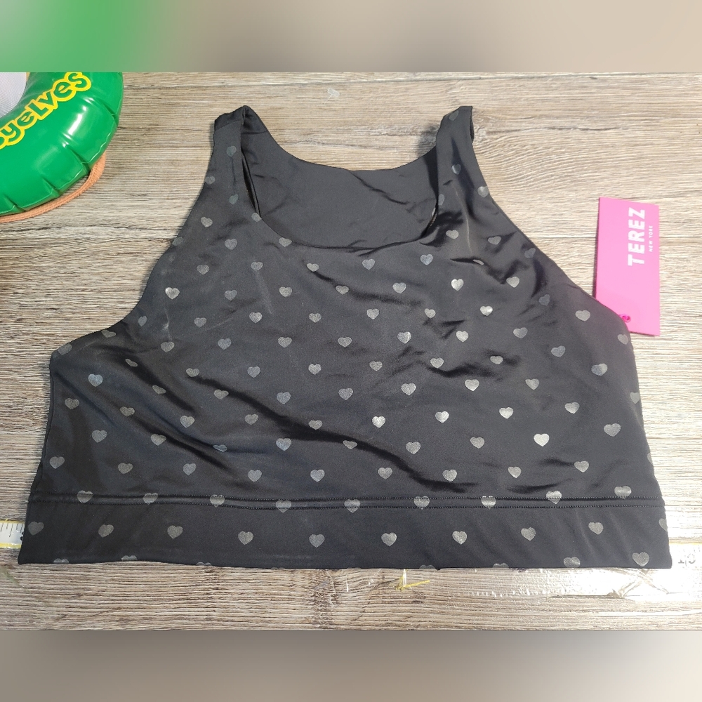 Terez‎ NWT Black Heart Foil Uplift Sports Bra Size XL